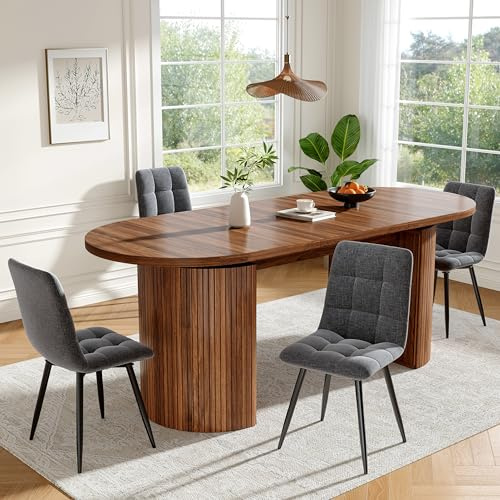 Httcg Extendable Dining Table Kitchen Table for 6-8 People, Oval Dining Tables with Hidden Storage Compartment, Space-Saving Wooden Tables with Thickened Tabletop, 120-160x80x76 cm, Dark Brown