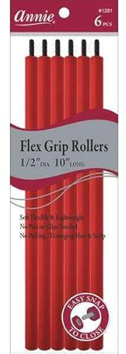Annie Flex Grip Rollers 1/2in, 6 Count Extra Long Heatless Hair Curlers, Red