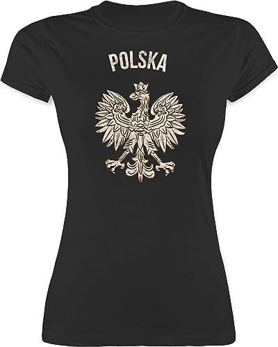 Shirt Damen - Fußball EM WM - Portugal Vintage - M - Schwarz - fußballtrikot länder triko Funshirts für Frauen wm-Shirts Country Tshirt fußballtrikots Europameisterschaft t-Shirt