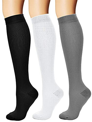 Chaussettes de contention Pour Hommes et Femmes Circulation Compression médical 15-20 mmHg Professionnelle soutien lors des vols ou voyages Unisex Anti-thrombose Anti varices 3 Paires
