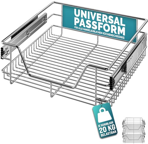 CASARIA® 2x Pull Out Telescopic Kitchen Drawers Basket, For 50cm Units | Fits 46cm Wide Internal Cabinets, Chrome Wire Shelf Organiser Storage Solution, Kitchen Units & Drawers, Heavy-Duty 20KG