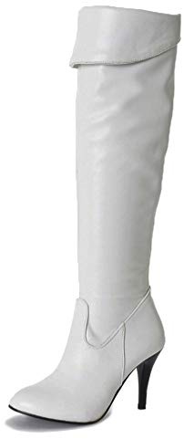 Mujeres Tacón De Aguja Zapatos Invierno PU Cuero Largas Tacón Alto Botas hasta Las Rodillas Cremallera Boots