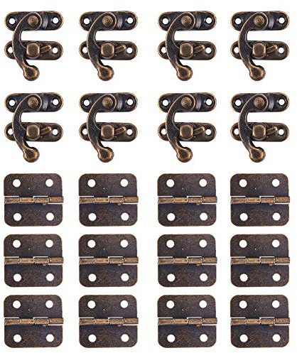 INCREWAY 60 Sets Mini Scharniere und 30 Sets Antik Rechts Knüpfhaken Hasp, mit Befestigungsschrauben – Bronze-Ton