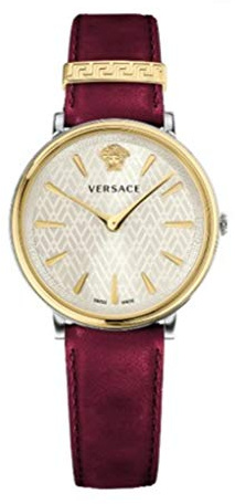 Versace - Unisex-Quarzuhr Mode Lederarmband Rot Edelstahlgehäuse Analoges Zifferblatt Grau - VE8100719