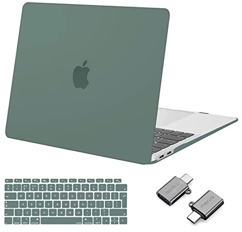MOSISO Hülle Kompatibel mit MacBook Air 13 Zoll M1 2021 2020 2019 2018 | Kunststoff Hartschale für MacBook Air M1 Hülle 13 Zoll A2337 A2179 A1932&Tastaturschutz&Typ C Adapter, Mitternacht Grün