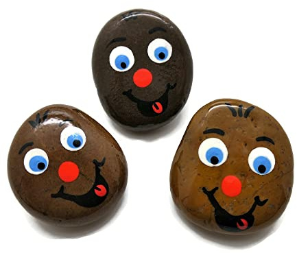 Andys Steinwelt® Schmunzelstein Handbemalt Glücksbringer für Schule & Einschulung, Glücksstein Schmunzelstein mit Gesicht & Spruch Handschmeichler Stein (3er-, 5er- oder 10er-Set) ELA