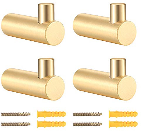 4 Stück Garderobenhaken Messing, Handtuchhalter, Wandhaken, Garderobe Kleiderhaken, Handtuchhaken, für Wohnzimmer Schlafzimmer Dekoration (Gold, 38x20mm)