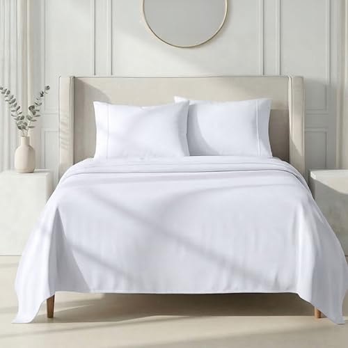 California Design Den White Queen Sheet Set Deep Pocket - 1000 Thread Count Sateen, Thick and Natural 100% Cotton Bedsheets, Durable Bedding Set - White