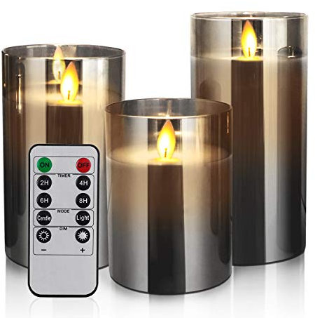YMing LED Flammenlose Kerze mit Fernbedienung und Timer, 4in 5in 6in, 3er-Set batteriebetriebene mit beweglichen Wick Dancing Flames für Bad Deko, Deko Wohnzimmer, Tischdeko Wohnzimmer