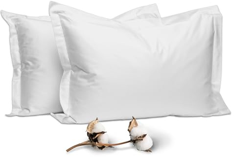 Pizuna 400 Fadenzahl Baumwolle Oxford Kissenbezug 50 X 75 Weiß, 2-teilig 100% langstapelige Baumwolle weiche Mako-Satin weben luxuriös Nur Kissenbezug mit 5cm Rahmen und 20cm Klappe