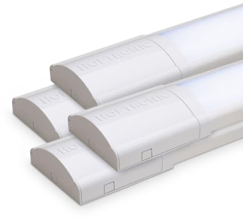 HOFTRONIC - 4er Pack LED Lichtleisten 60cm 20W LED Röhrenlampe Komplett 6400K Kaltweiß 2400lm Super Hell 30000h Leuchte Dachboden 600x74x25mm (LxBxH) Kellerlampe garagenbeleuchtung - IP20