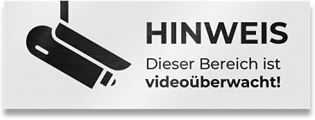 Metzler Edelstahl Hinweisschild Videoüberwachung in Weiß - Pulverbeschichtet RAL9016 matt - Türschild Hinweis Dieser Bereich ist Videoüberwacht - Selbstklebend - Größe: 8,5 x 3 cm