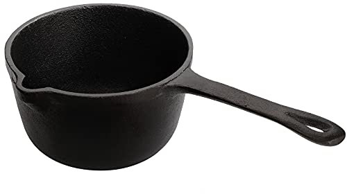 Cedilis 1 Quart/ 32 Ounce Cast Iron Basting Pot with Handle, Heavy Duty Construction Sauce Pot for Grilling and Oven, Black