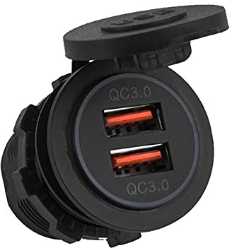 Toma Cargador USB Dual Coche, Cargador USB para automóvil, Dual QC3.0 Carga rápida Cargador USB Dual Toma de Corriente con Cargador de automóvil y Terminal para 12/24V Coche Motocicleta Barco