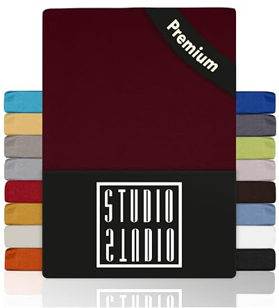 STUDIO Premium Spannbettlaken 140x200cm, 140x220cm, 160x200cm & 160x220cm – Jersey-Spannbetttuch aus 97 % Baumwolle & 3 % Elastan – Bordeaux – Öko-Tex Zertifiziert, bügelfrei – für Matratzen 15–35cm