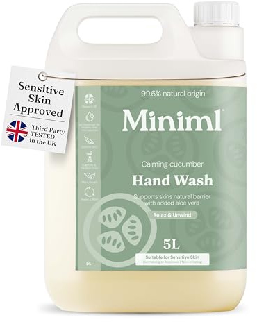 Miniml Hand Soap Wash Liquid 5L Refill - Cucumber & Aloe Vera Infused Eco Friendly Hand, Skin & Body Wash Gel for Soft and Sensitive Skin Care - 100% Vegan & Cruelty Free