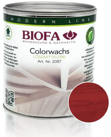 BIOFA Colorwachs lösemittelfrei farbig natürliche Holz-Wachs-Lasur mit Carnaubawachs für Holzdecken, Möbel, Spielzeug Weinrot 0,375L