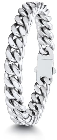 ChainsHouse Cuban Link Bracelet for Men Women, Solid Surgical Stainless Steel Silver Gold Black Chain Bracelet 5/7/9/12mm Wide,19/21/23cm Hip Hop Curb Bracelet