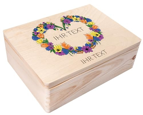 Creative Deco Personalisiert Geschenke Wunschtext Holzkiste | Dein Text | Eigener Beliebig Individuelle Geschenk | Geschenkkiste Geschenkbox | Für Frauen, Männer und Paar | Blumen Motiv