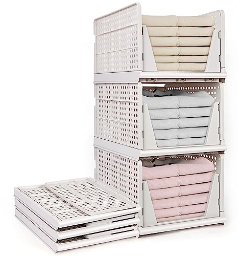 3 Set Höher Faltbar Kleiderschrank Aufbewahrungsboxen, Plastik Lagerkisten | Schrankbehälter Schublade Organizer, Kleiderschrank Falten Stapelbare Lagerkästen für Kleidung Schlafzimmer Küche Badezimmer