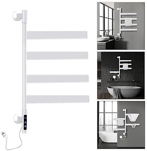 Scaldasalviette elettrico, a parete, impermeabile, con termostato digitale, porta asciugamani, colore: bianco