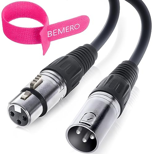 BEMERO DMX Kabel 20m inkl. Klettkabelbinder, 3-Pin XLRf auf XLRm, 110 Ohm, schwarz