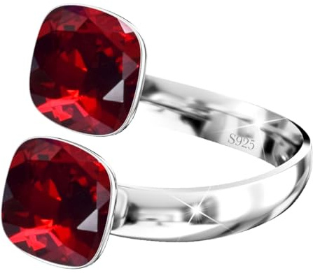 925 Sterling Silber Doppelt Kristall Ringe für Damen Verstellbarer mit Marken Kristalle - Glänzend Cubic Zirkonia Ring Fingerring Kommt in Schmuck Geschenk Box