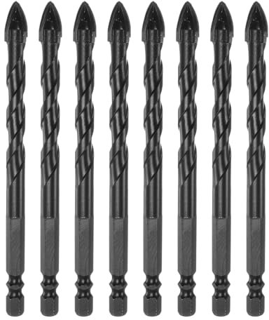 sourcing map 8pcs Concrete Masonry Drill Bits 10mm (3/8) Tungsten Carbide Tip Chrome Plated Long Triangle Cross Drill Bit for Ceramic Tile Brick Glass Plastic Wood, Black