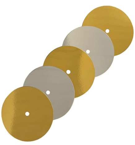 Blacked LaserTEC Cake Card med hål – 5 stycken – tvåfärgad – belagd – rund – kakbräda – tårtunderlägg för tårtor med flera våningar (guld/silver, Ø 11 cm)