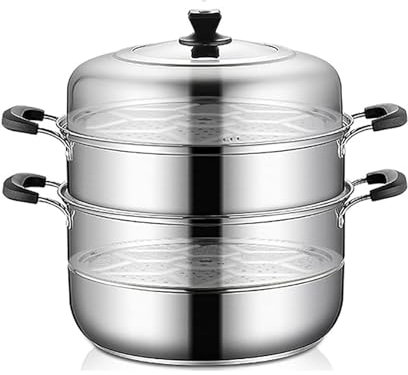 THEGA Pentola per Brodo con Cestello per La Cottura A Vapore - Vaporiera Home A 3 Strati, Pentola per Zuppa/Vapore A 3 Strati per Uso Domestico in Acciaio Inossidabile 304