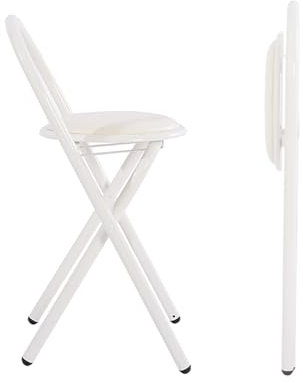 46cm Faltbarer Barhocker mit Rundem Sitz, Hochstuhl mit Rückenlehne, PU Gepolsterter Hocker für Küche Party Frühstück