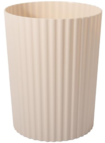 JiatuA Small Trash Can Plastic Wastebasket Round Garbage Container Bin for Bathroom, Kitchen, Bedroom, Home Office, College Dorm, Beige