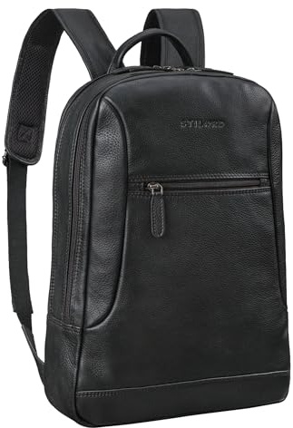 STILORD Bradley Vintage Laptopryggsäck Stor Herr Läder Ryggsäck Dam Äkta Läder Reseryggsäck Cykelryggsäck Handbagage för Universitet Kontor Resa Notebook 15,6 T Farbe:Obsidian-svart