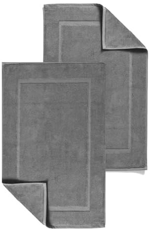 Textile Do 2 Piece Cotton Bath Mats Terry Toweling Bathroom Rugs 1000 GSM Super Soft and Absorbent Floor Mat, Bathroom Shower Mat Set (Cotton, Charcoal Grey)