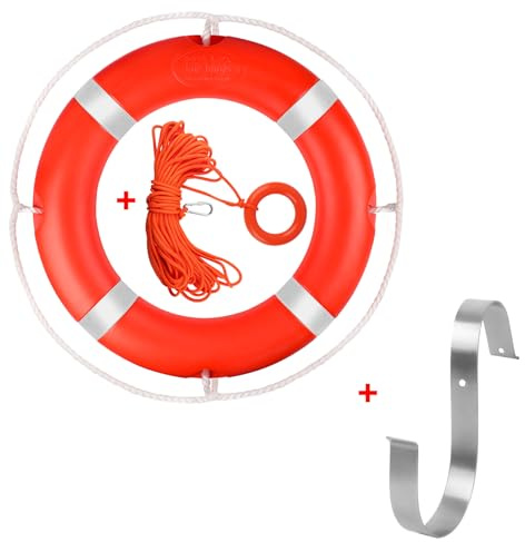 '23''/28” Life Ring, Life Preserver Ring with 98.4FT Water Floating Lifesaving Rope,Boat Safety Throw Rings with Reflective Tape,(Orange-1 Pack) - 2 Size'
