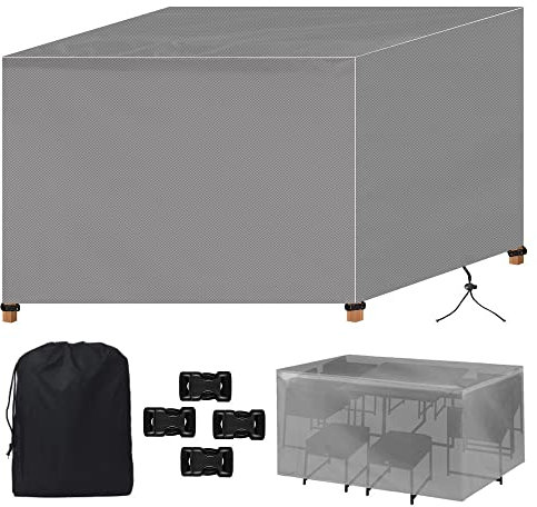 Gartenmöbel-Abdeckung nach Maß, 250 x 110 x 90 cm, silberfarben, 420D Oxford-Gewebe, staubdicht, wasserdicht, Abdeckung für Terrassentisch und Stühle, Schutzhülle, Abdeckplane