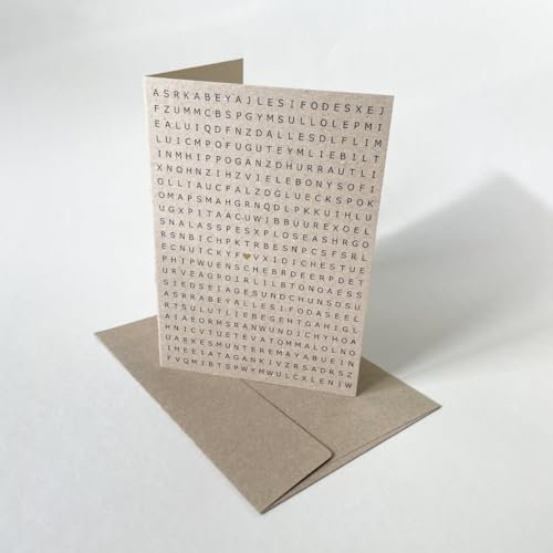 Wörter suchen, 10 Klappkarten DIN A6 mit grauen Recyclingumschlägen - schwarzer und goldener Druck auf dicker, rustikaler Graupappe ca. 400 g/qm