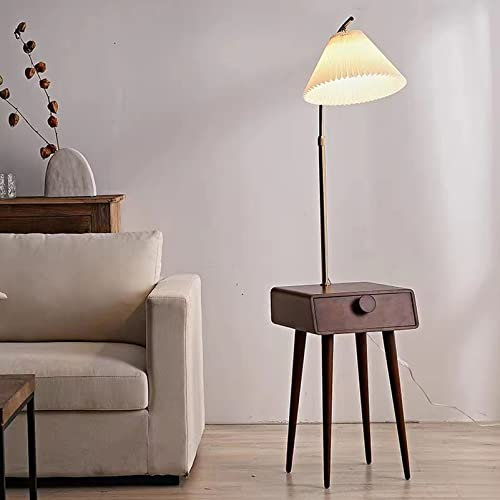 Mid Century Wood Tripod Floor Lamp with Cabinets - Modern Tall Standing Lamps for Living Room, Bedroom, Office, Study Room - Studying Light