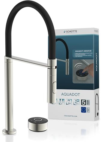 SCHÜTTE AQUADOT Digitale Spültischarmatur mit Smart Control, Moderner Wasserhahn für die Küche mit Soft-Touch Schlauch, Edelstahloptik/Schwarz