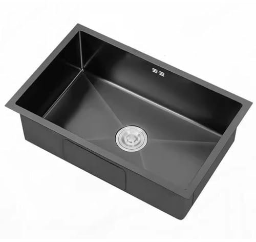 CuNtoHHH Einzelbecken, Unterbauwaschbecken für die Küche, Einbauspüle mit Siphon, handgefertigtes Geschirrspülbecken aus Edelstahl, schmaler Rand, Einzelbeckenspüle, Balkonspülbecken, Gemüsewaschbeck