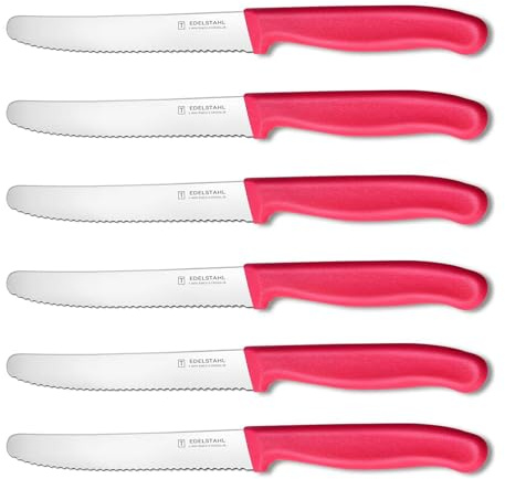 targzier Tafelmesser 23cm,Frühstücksmesser 6 Stück,Rostfreier Stahl Messer | Pink Schneidemesser Küche,Rostfreie Klinge mit Wellenschliff,Ergonomische Griffe aus Polypropylen,Spülmaschinenfest