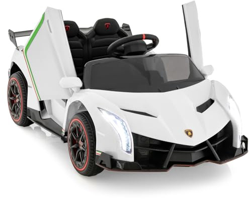 RELAX4LIFE Macchina Elettrica Lamborghini per Bambini 12 V con porta idraulica, telecomando, MP3 e luce LED, 3 Velocità, 3-6 km/h, per Bambini 3-8 Anni (BIANCO)