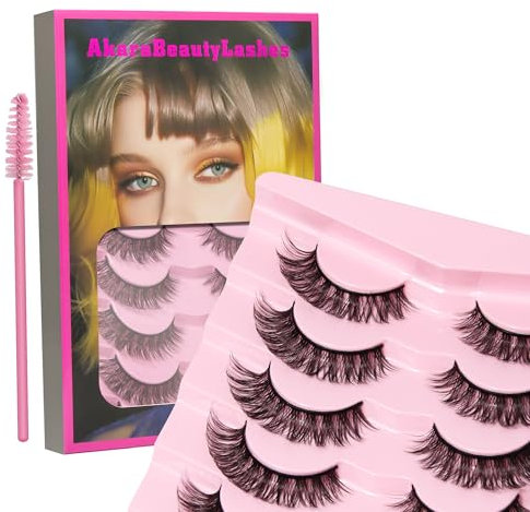 AKARA Ciglia Naturali 7 Paia 3D Ciglia Artificiali Russian Strip Finte Mink Lashes (Russian-R06)