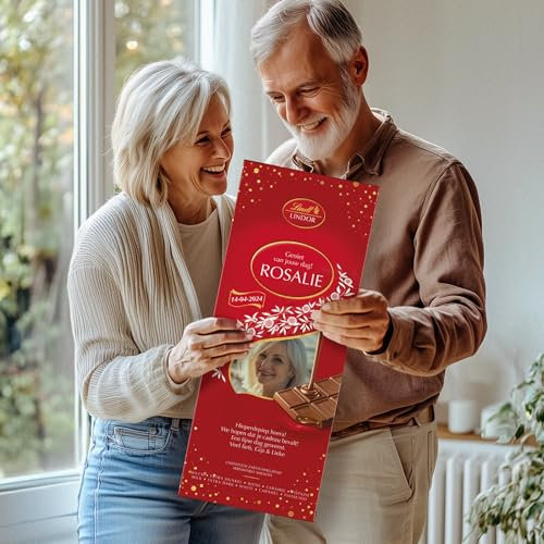Lindt Lindor XXL Schokoladentafel personalisiert mit Botschaft - Geburtstagsgeschenk für Männer und Frauen mit 5 Lindor Schokoladentafeln