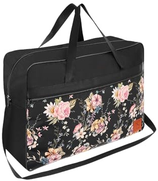 Granori Damen Handgepäck Reisetasche 55x40x20 cm mit schickem Blumenmuster – Leichte und robuste Flugzeug Kabinengepäck Tasche für Koffer mit reichlich Platz (> 40 Liter Vol.)