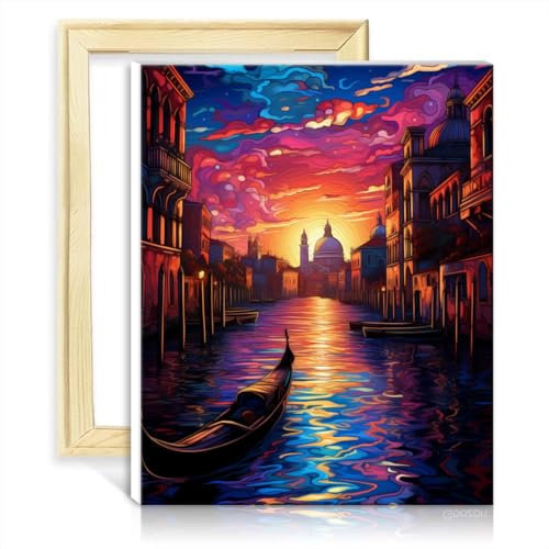 LiHEQING Ölgemälde, Malen nach Zahlen-Set, Venedig, Italien, Malen nach Zahlen, Kunsthandwerksprojekt für Kinder, Wanddekoration zu Hause, Geschenke, DIY-Rahmen (30 x 40 cm)