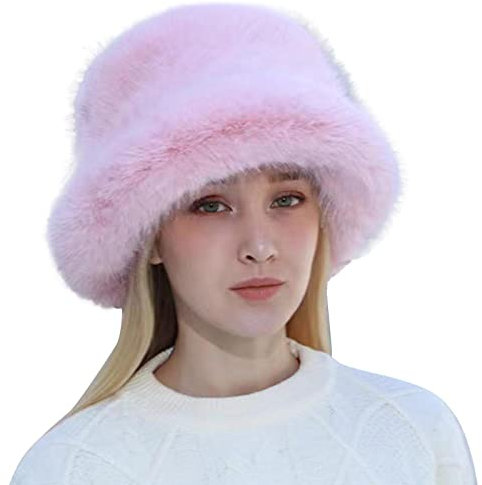 Modische einfarbige Nerzmütze, winddicht, warm, Kuppelmütze, lässiger Plüsch, im Winter, französisch mit Bommel, rose, Einheitsgröße
