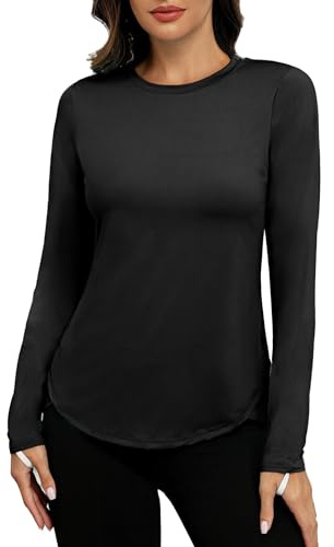 PINSPARK Camiseta deportiva Mujer Protección solar UPF 50+, Camiseta deportiva de secado rápido Camiseta ligera para correr Camiseta de manga larga para yoga Camiseta funcional transpirable Rash Guard