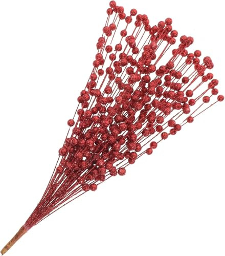 ornamenti in ceramica 1 mazzetto imitazione polvere dorata bacca piante finte rami artificiale agrifoglio bacca vaso di Natale decorazione finte decorazioni albero di Natale schiuma ornamenti in