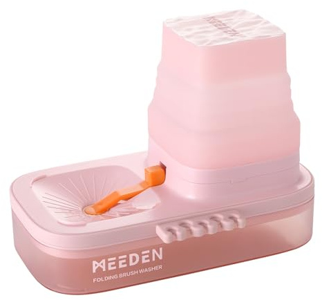 MEEDEN Nettoyeur de pinceaux portable : rinceur de pinceaux avec porte-pinceau en silicone à 5 emplacements – Rondelle de pinceau pour aquarelle acrylique et peintures à base d'eau, rose